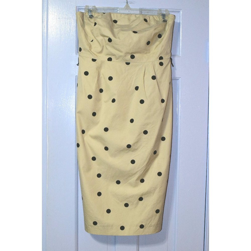 J Crew Tan/ Black Polka Dot strapless Dress size 6